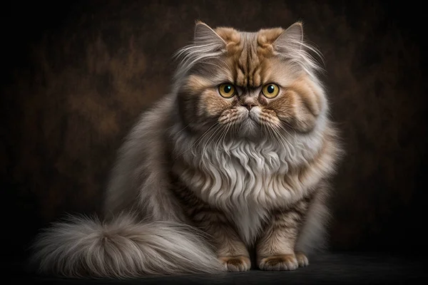 Magnificent Persian Breed Cat on a Mysterious Dark Background