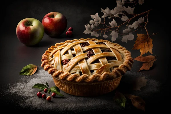 Realistic Apple Pie Dessert in a Dark Background
