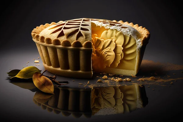 Realistic Apple Pie Dessert in a Dark Background