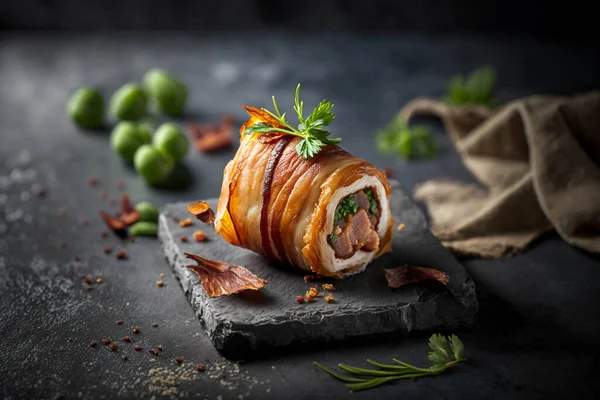 Delicious Keto Bacon Wrapped Chicken with Studio Lighting