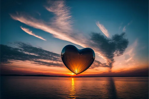 Heart in the Sky: A Heart-Shaped Balloon Floating Against a Clear Blue Sky