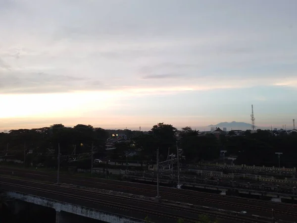 Gyönyörű Reggeli Kilátás Nyílik Város Jakarta Napkelte — Stock Fotó