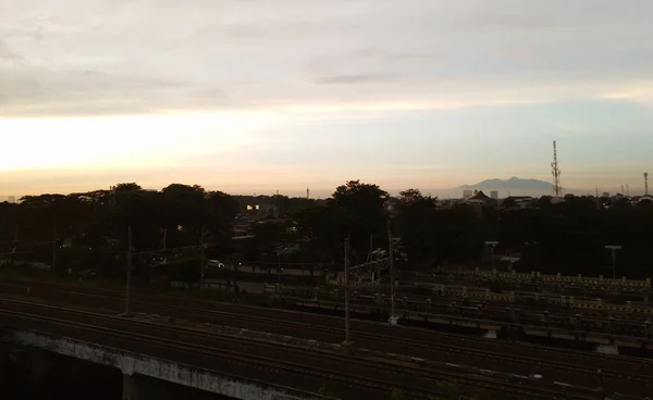 Schöne Morgensicht Auf Die Stadt Jakarta Sonnenaufgang — Stockfoto