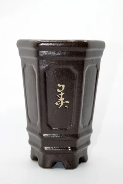 Panela Cerâmica Marrom Escuro Bonsai Planta — Fotografia de Stock