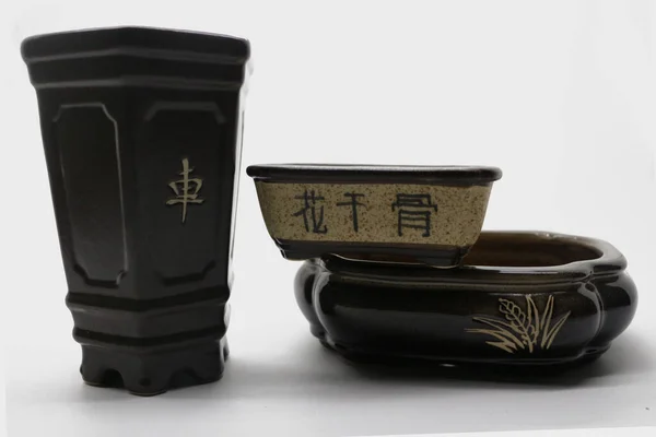 Een Verzameling Van Keramische Bonsai Plantenpotten — Stockfoto