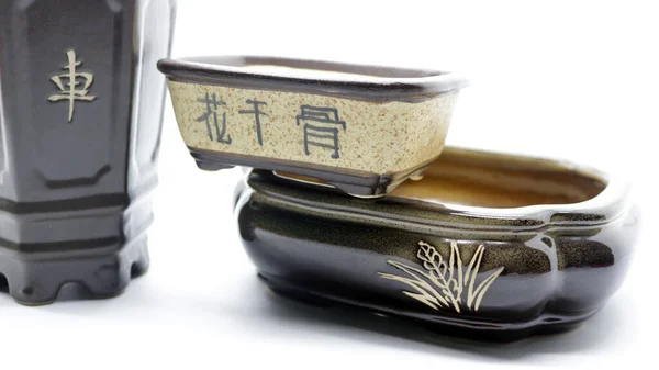 Collection Ceramic Bonsai Plant Pots — Stock Photo, Image