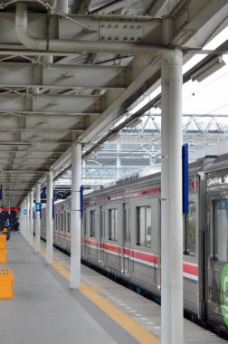 Tren yoğun bir istasyonda yolcu beklemeyi durdurur.