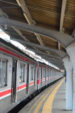 Tren yoğun bir istasyonda yolcu beklemeyi durdurur.