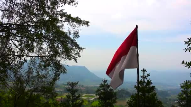 Indonéská Vlajka Vlaje Kopci — Stock video