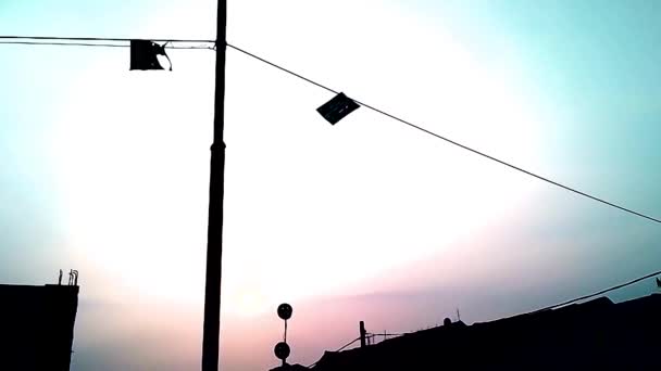 Öğleden Sonraki Manzara Elektrik Kablosuna Sıkışmış Bir Uçurtma Görebilirsiniz — Stok video
