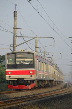 Kırsal kesimde seyahat eden bir yolcu treni görüntüsü. İki tren yolu görebilirsiniz ve bu gerçekten çok güzel bir manzara..