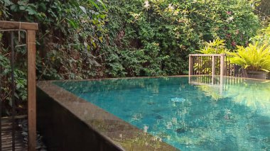 Ağaçlı güzel yüzme havuzu manzarası