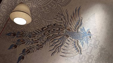 Güzel kuş duvar kağıtlı yatak odası lambası.