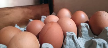 Taze tavuk yumurtalarını bir karton içinde kapat.