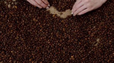 Woman sorting freshly roasted coffee