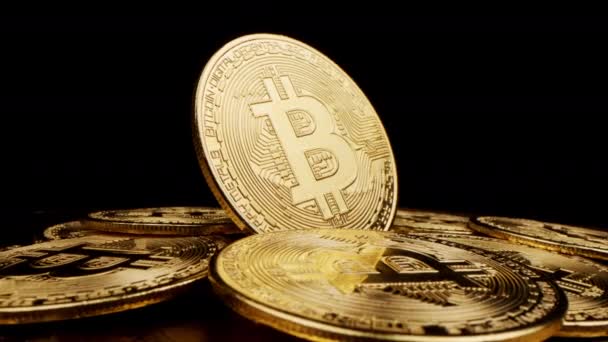 Kryptowährung Bitcoin Btc Bitmünze Blockchain Technologie Bitcoin Mining Makroaufnahme Rotierender — Stockvideo