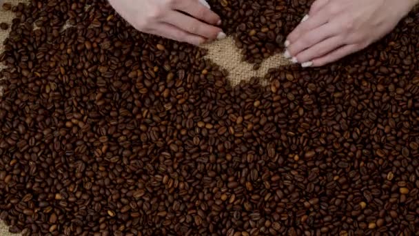 Egy Keze Pörkölt Kávét Keverget Élvezi Illatos Szemek Érintését Szüret — Stock videók