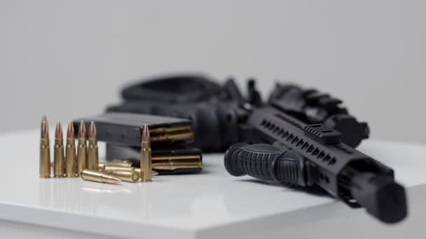 Black Iron Modern Army Military Machine Gun Cartridges Small Arms — Stock video