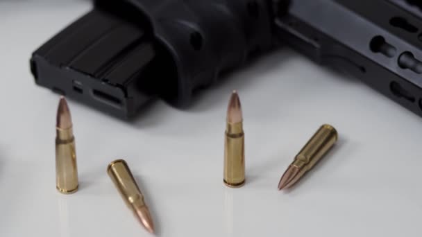 Black Iron Modern Army Military Machine Gun Cartridges Small Arms — Stockvideo