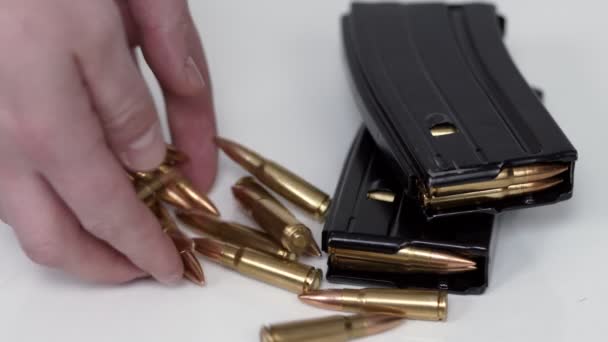 Black Iron Modern Army Military Machine Gun Cartridges Small Arms — Stok Video