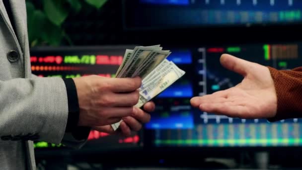 Transferring Money Hand Hand Close Business Man Hands Money Background — Stock Video