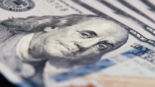 Macro Texture Banknotes Shot Close 100 American Dollar Bills Cash — Vídeos de Stock