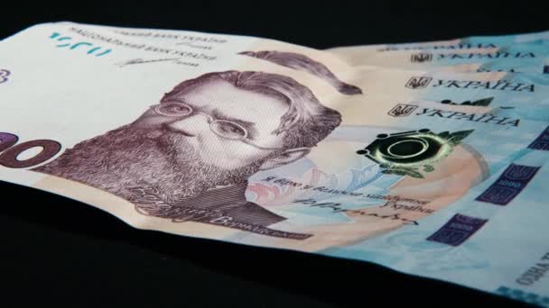 Ukrainian Hryvnia Money Various Bills Slow Motion Falling Detailed Close — Vídeo de Stock