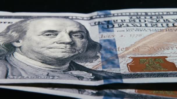 Macro Texture Banknotes Shot Close 100 American Dollar Bills Cash — Stock Video