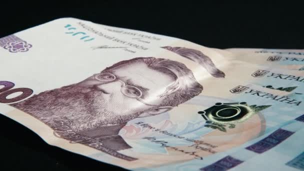 Ukrainian Hryvnia Money Various Bills Slow Motion Falling Detailed Close — 비디오