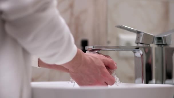 Person White Skin Washes His Hands Water Close Summer Skin — Stock Video