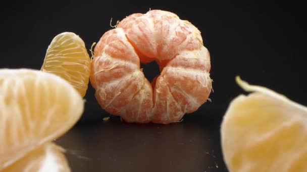 Juicy Ripe Tangerines Mandarin Close Vitamins Healthy Food Laowa Macro — Stock Video