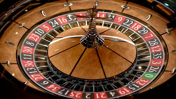 Roulette Table Casino Many Games Slots Roulette Wheel Foreground Golden — Stock Photo, Image
