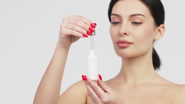 Closeup Beautiful Woman Perfect Natural Skin Advertising Mockup Tube Face — Stock Video