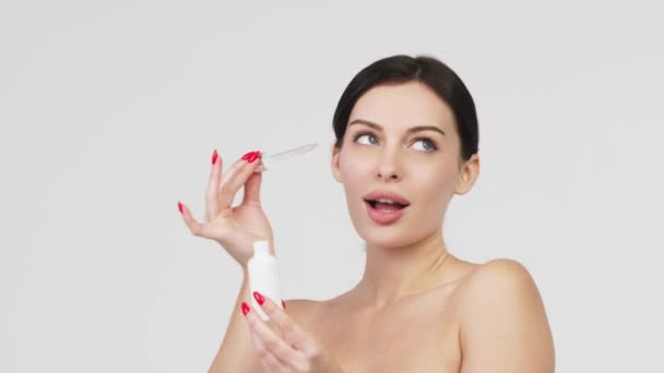 Closeup Beautiful Woman Perfect Natural Skin Advertising Mockup Tube Face — Stock Video