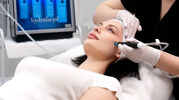 Kozmetik uzmanının cildini vakum makinesiyle cilalayıp temizleyişine yakın çekim. Cilt bakımı, gençleştirme ve kozmetoloji kavramı.