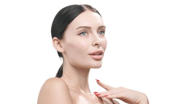 Çene üzerinde el ile poz kadın