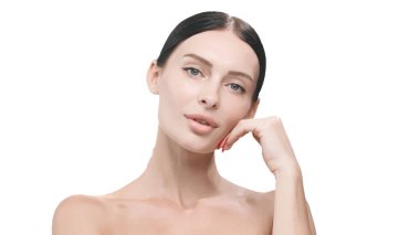 Çene üzerinde el ile poz kadın