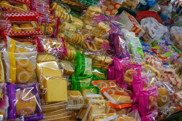 Comida Artesanal Típica Tailandia Expuesta Mercado Local Bazar — Foto de Stock