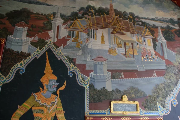 Pinturas Históricas Templo Esmeralda Buda Grande Palácio Bangkok Tailândia — Fotografia de Stock