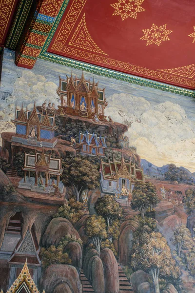 泰国曼谷翡翠佛寺和大殿的历史绘画 — 图库照片