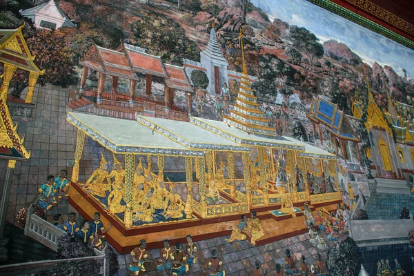 Pinturas Históricas Templo Del Buda Esmeralda Gran Palacio Bangkok Tailandia —  Fotos de Stock