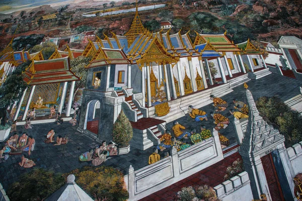 Dipinti Storici Tempio Dello Smeraldo Buddha Grand Palace Bangkok Thailandia — Foto Stock