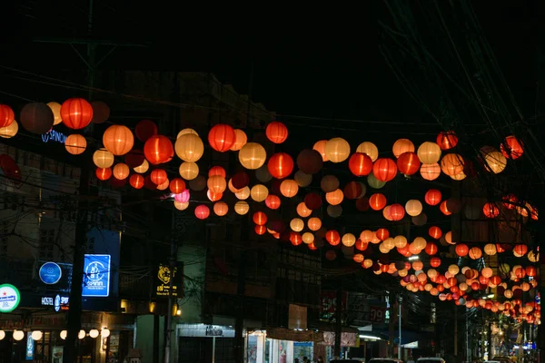 Paper lanterns colored paper lanterns in the night of Bangkok.Thailand