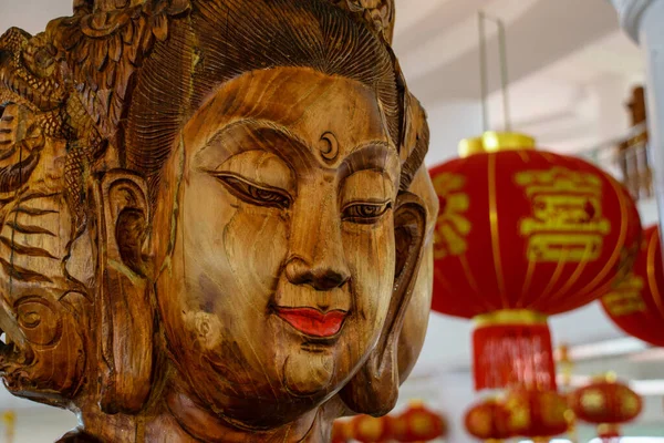 Figura Buda Madera Templo Chino Wat Hyua Pla Kang Chiang —  Fotos de Stock
