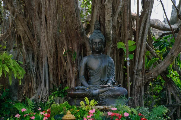 Bouddha Pierre Grise Naturelle Temple Blanc Chiang Rai Nord Thaïlande — Photo