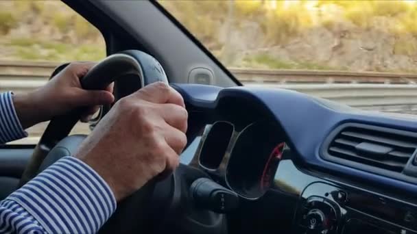 Hands Business Man Driving His Car Very Calm Focus Highway — Stock Video