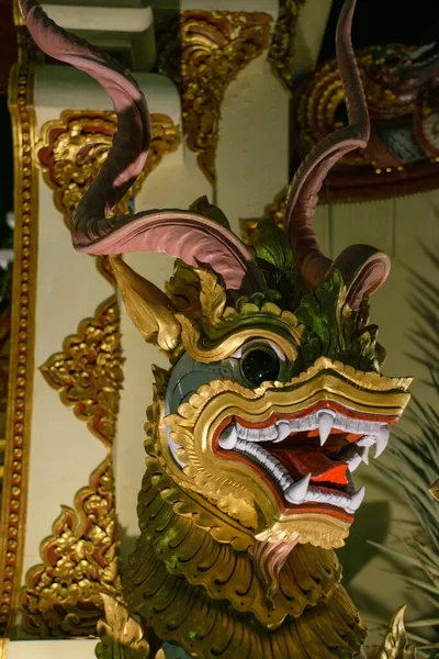 Golden Dragon Guard Night Chiang Mai Temple Northern Thailand — Stock Photo, Image