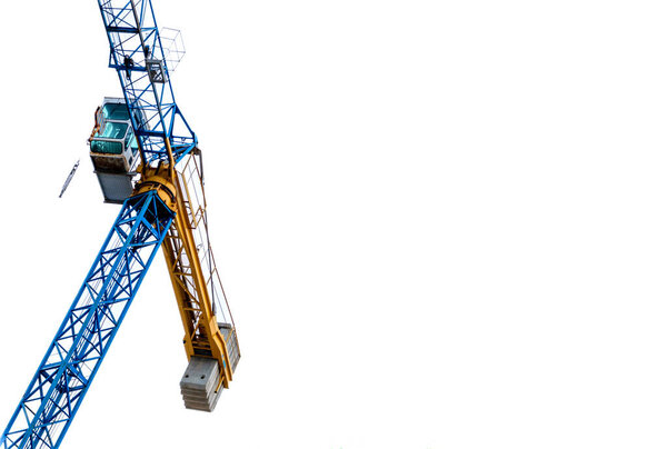 Image of Construction Crane in blue and yellow color isolated in white background