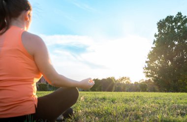 Park 'ta Yoga Yapan Genç Kadın' ın Arka Görüntüsü Serene ve Sakin Duruşu