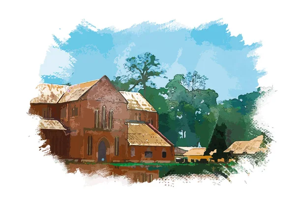 Mbalmayo Rosaire主教座堂的水基绘画 — 图库矢量图片